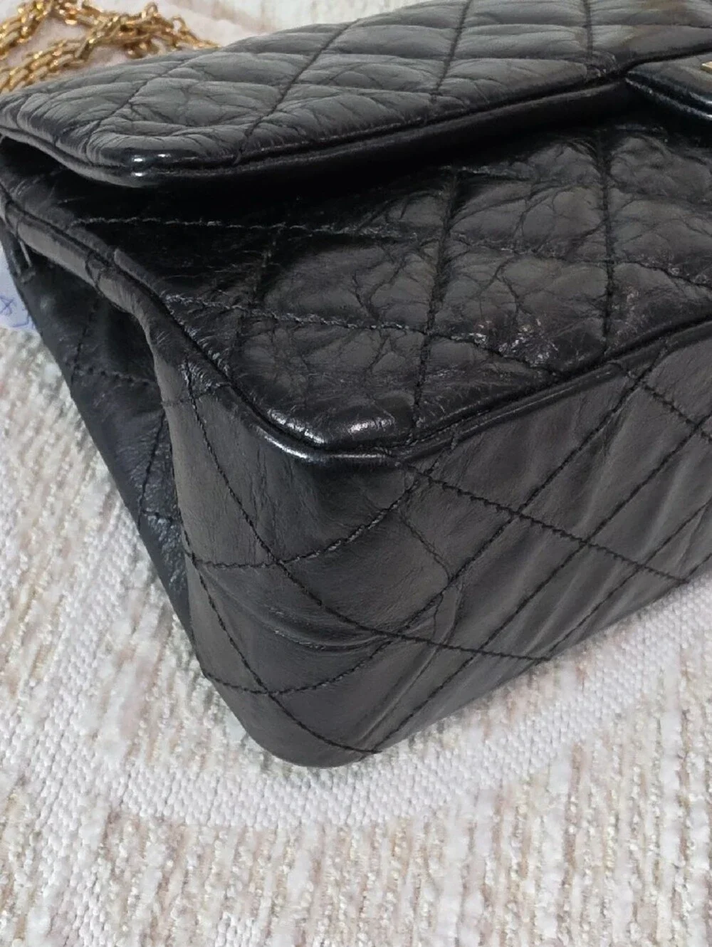 Chanel 2.55 Reissue Double Flap Black Crinkle Leather Shoulder Bag